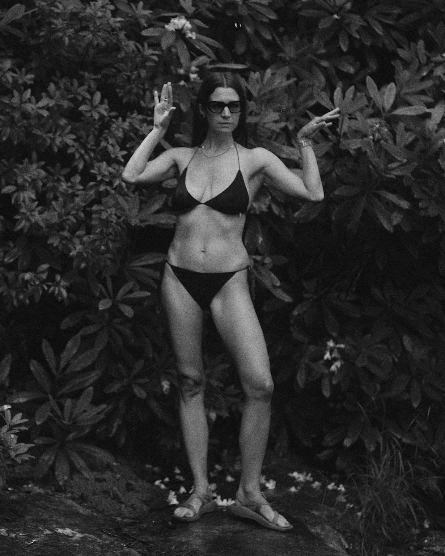 oddobody swim bikini top and bottom on body in black and white